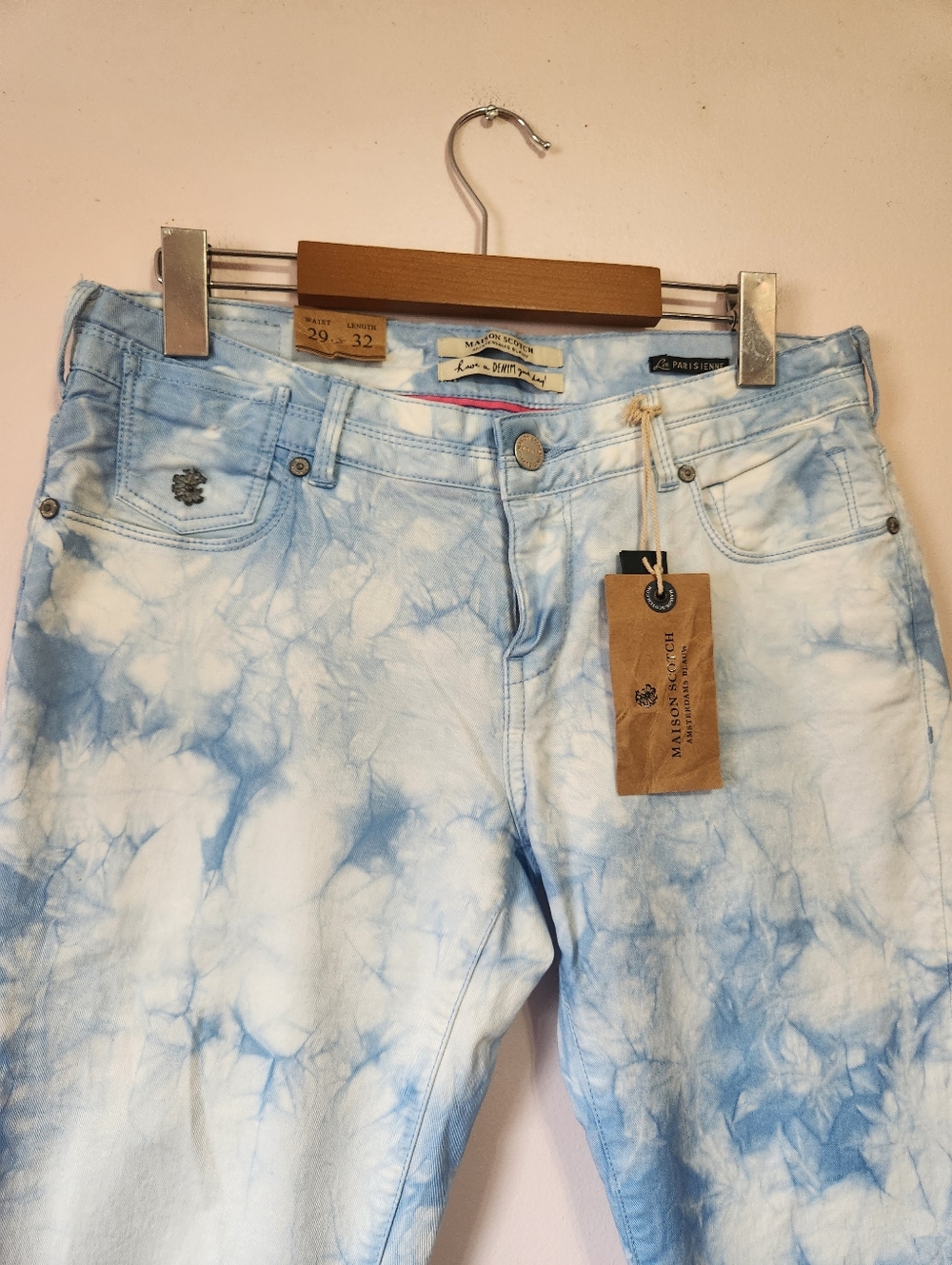 Rare Maison Scotch Amsterdams Blauw Memory Blue Tie Dye Skinny Jeans NWT 29/32 - Picture 2 of 16